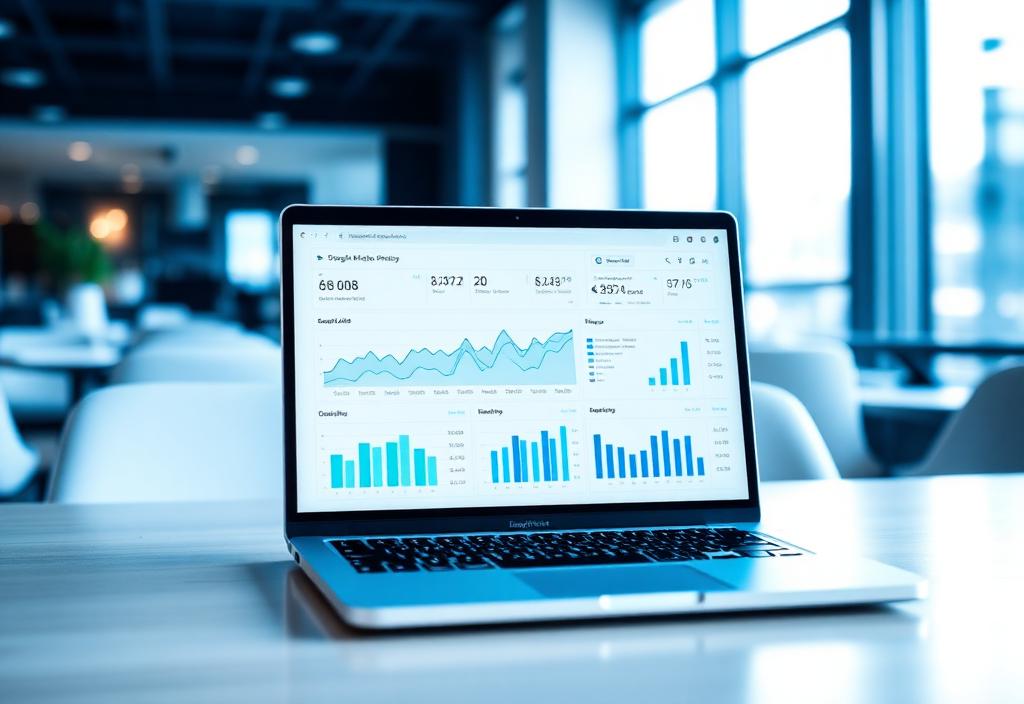 Laptop showing rising digital marketing analytics
